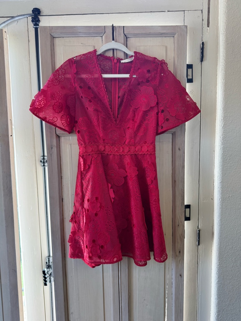 TALULAH Red Floral Lace V-Neck Fit & Flare Dress